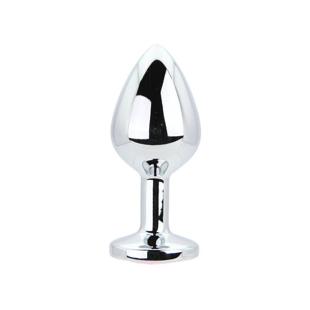 Toosh Silver Metal Butt Plug Medium Pink Stone