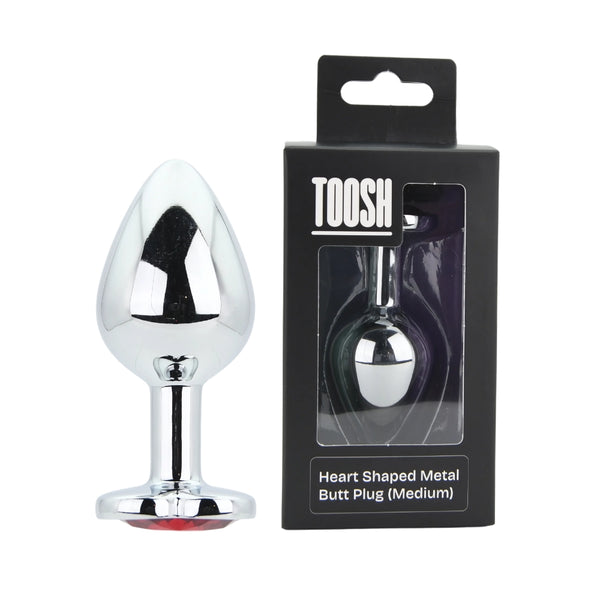 Toosh Heart Shaped Silver with Red Stone Medium